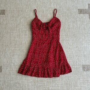 SHEIN Red White Dotted Tie Knot Bust Dress S